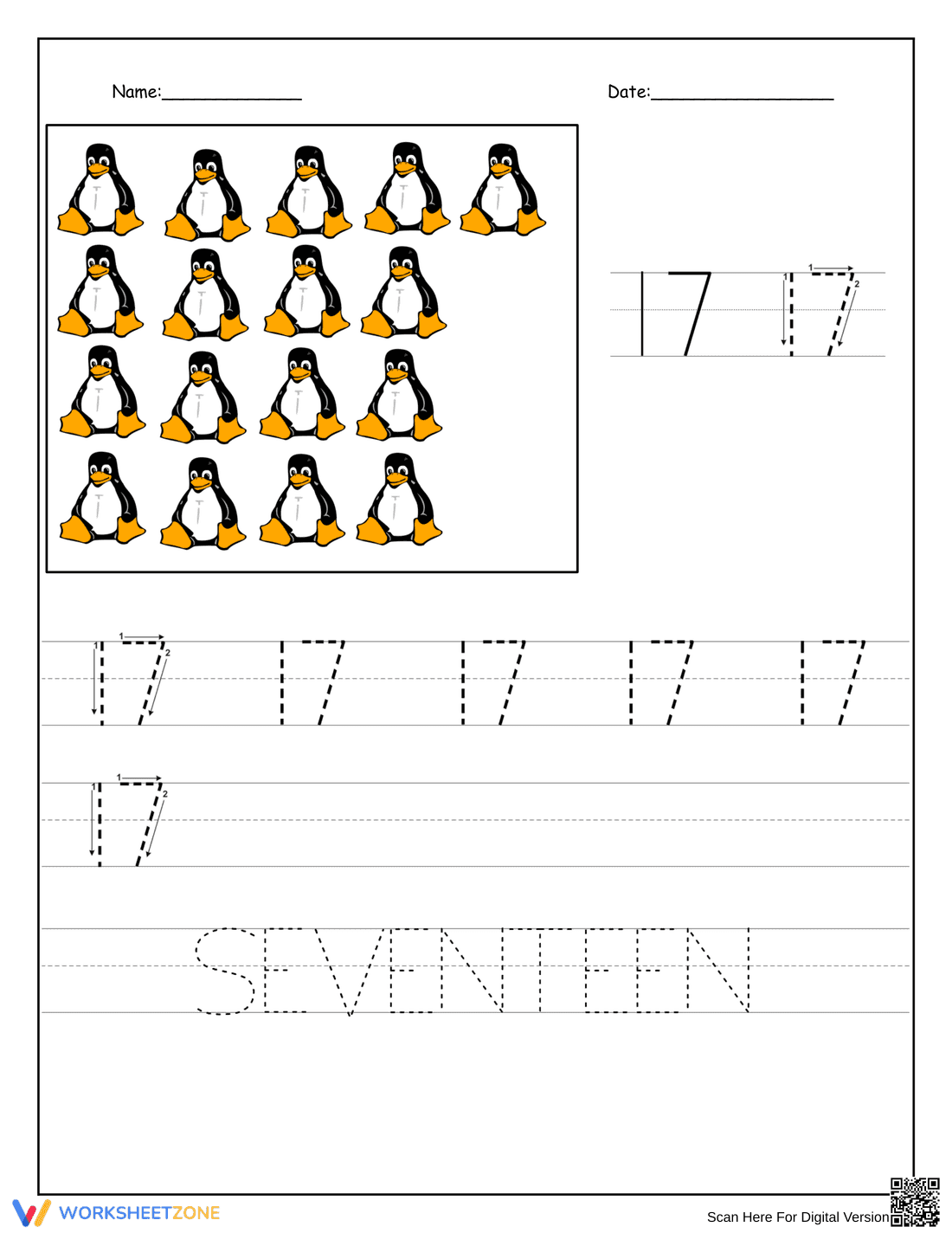 Fun Number 17 Activity Worksheet - Page 1