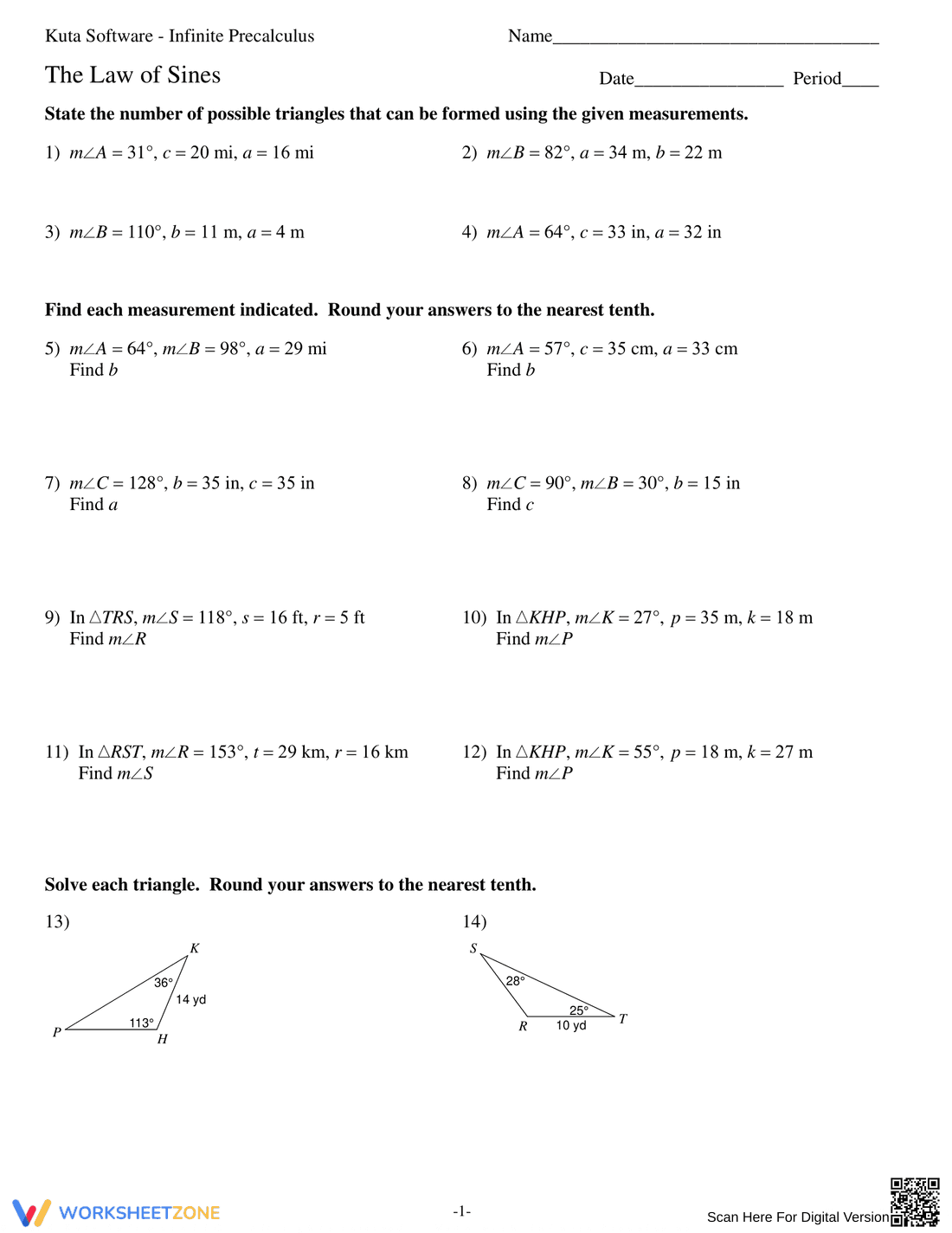 Practice with the Law of Sines - Page 1
