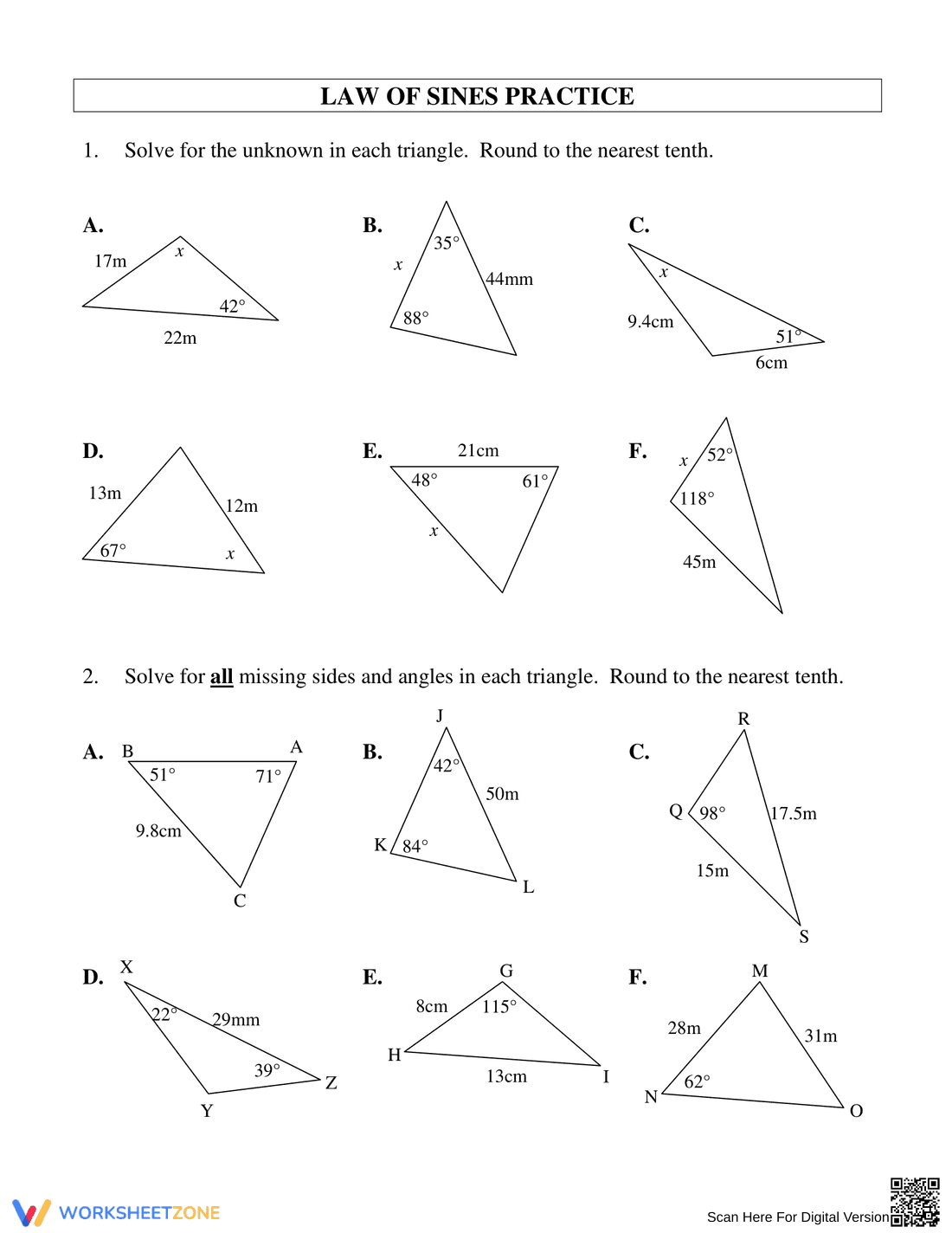 Law of Sines Practice Problems - Page 1