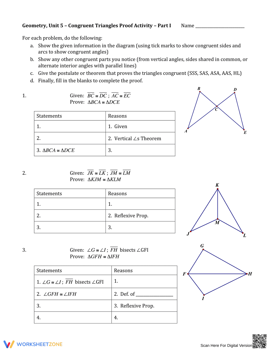 Congruent Triangles Proof Activity - Page 1