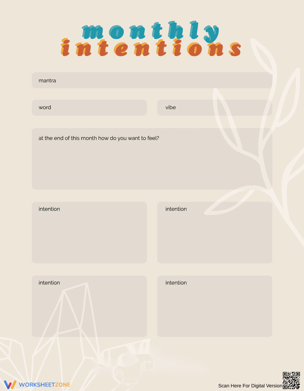 Monthly Intention Setting Worksheet - Page 1