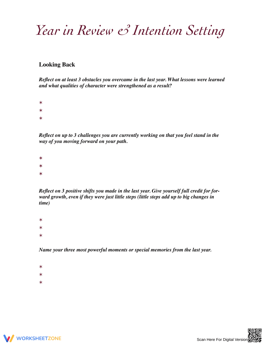 Year in Review: Intention Setting Worksheet - Page 1