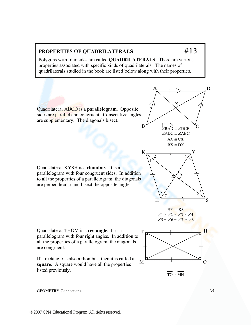 Updated Quadrilateral Properties Worksheet for Students - Page 1
