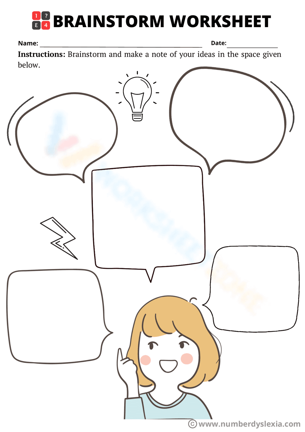 Brainstorm Worksheet 3 for Creative Thinking - Page 1