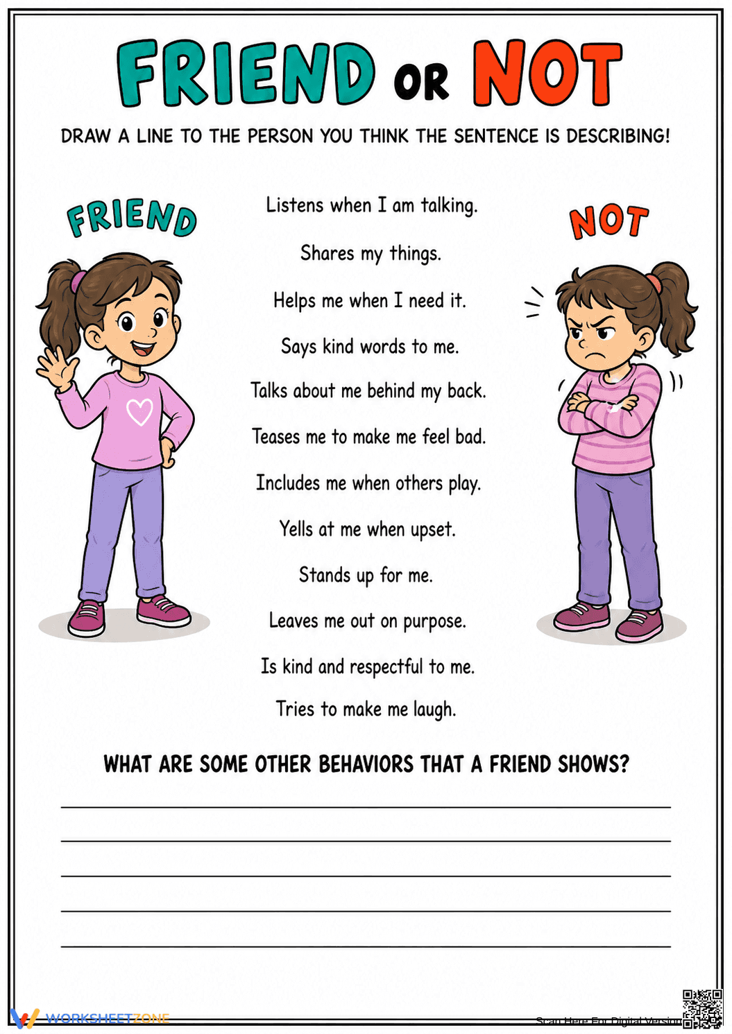 Friend or Not Worksheet: Essential Social Skills Grade 2 - Page 1