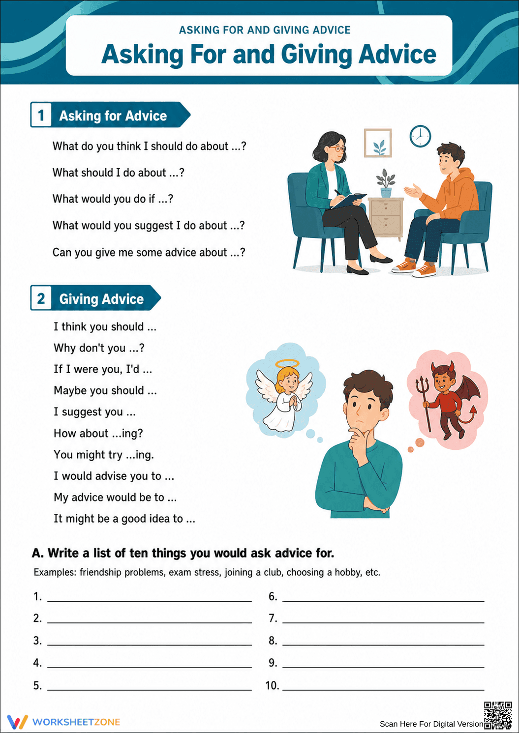 Grade 6 Giving Advice — Printable No-Prep Worksheet - Page 1