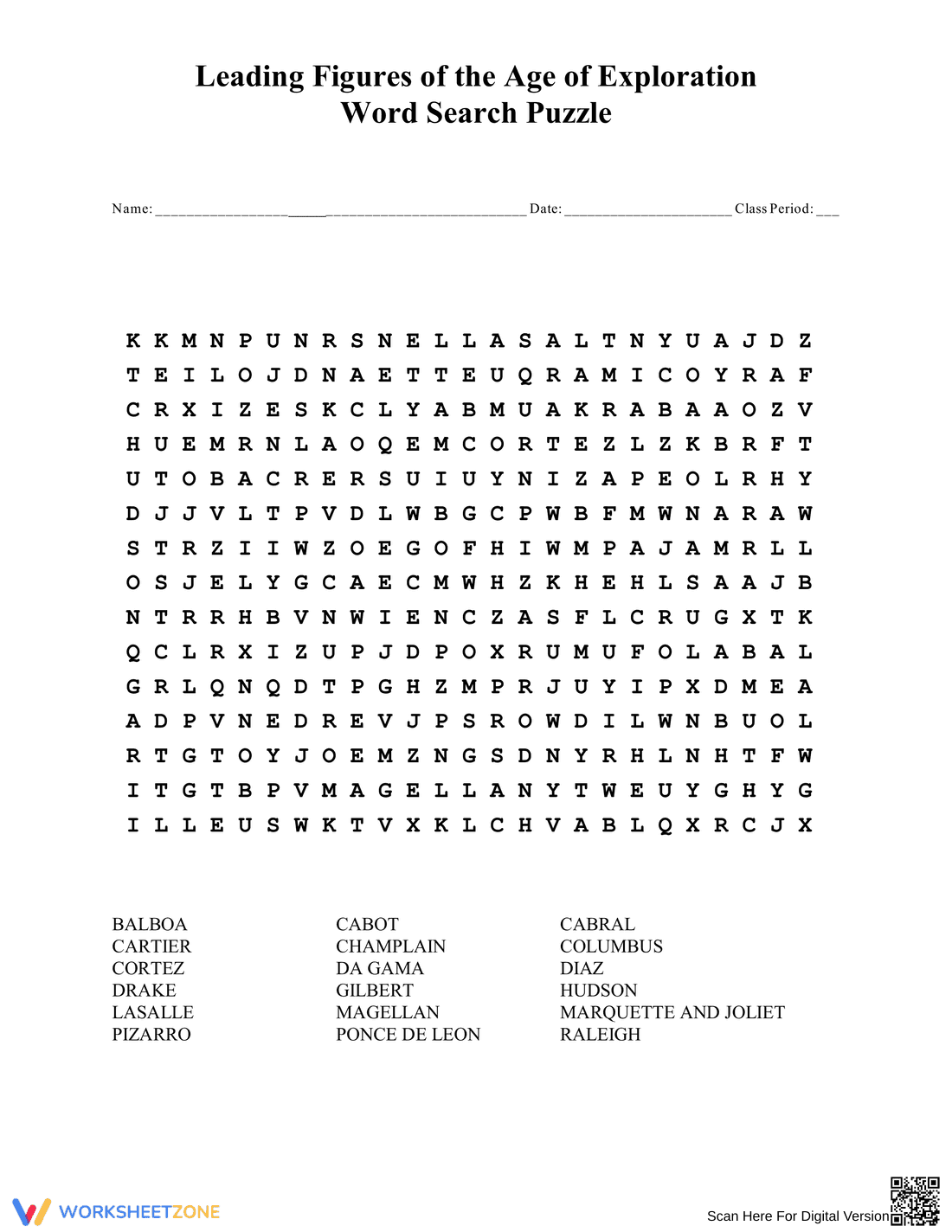 Age of Exploration Word Search Puzzle Worksheet - Page 1
