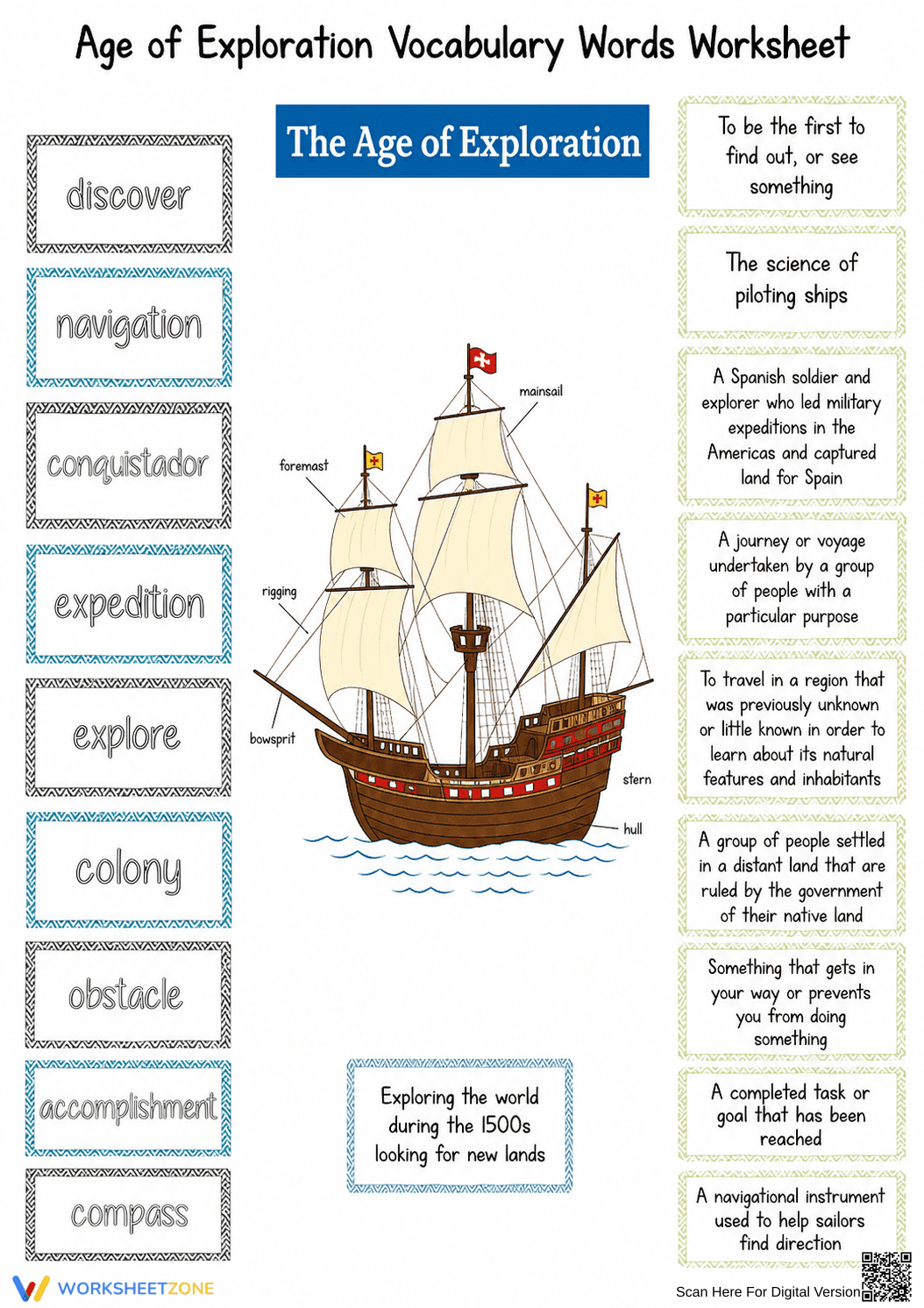 Grade 5 Age of Exploration — Printable No-Prep Worksheet - Page 1