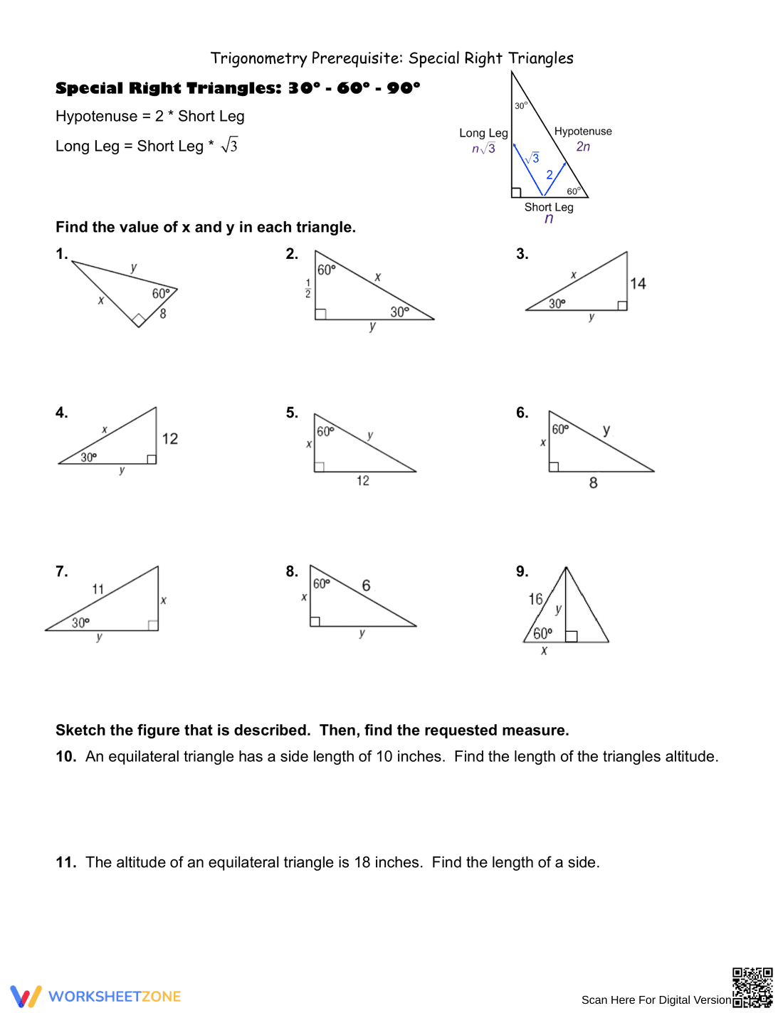 Trigonometry: Special Right Triangles Prerequisite Guide - Page 1