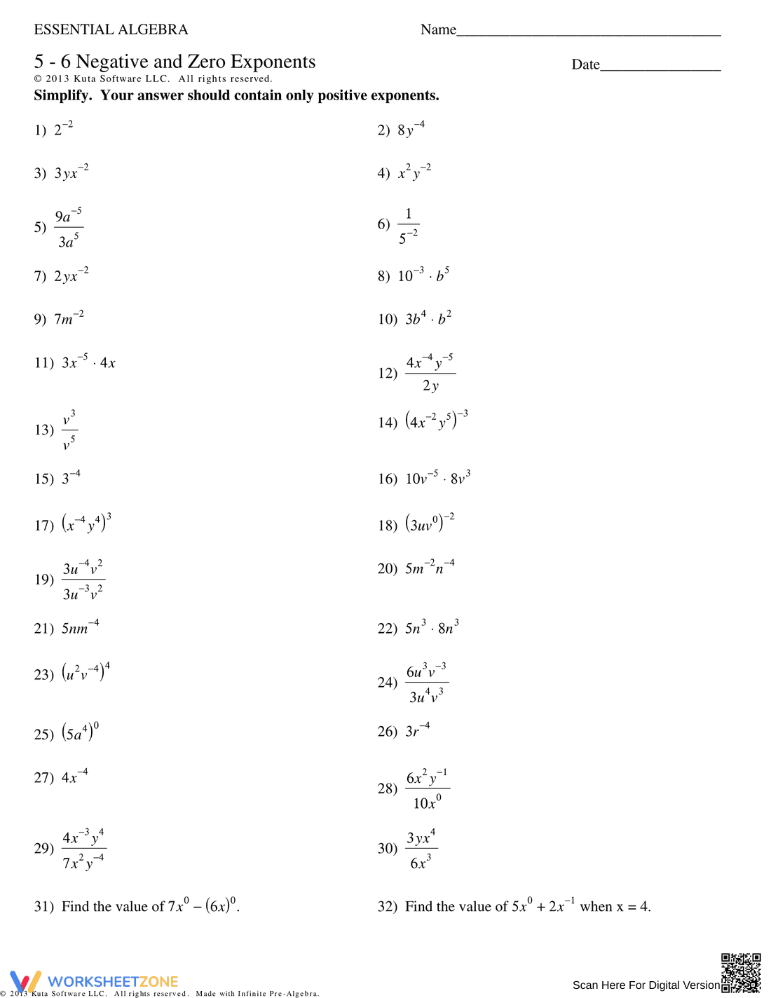 Practice Complex, Negative, and Zero Exponents - Page 1