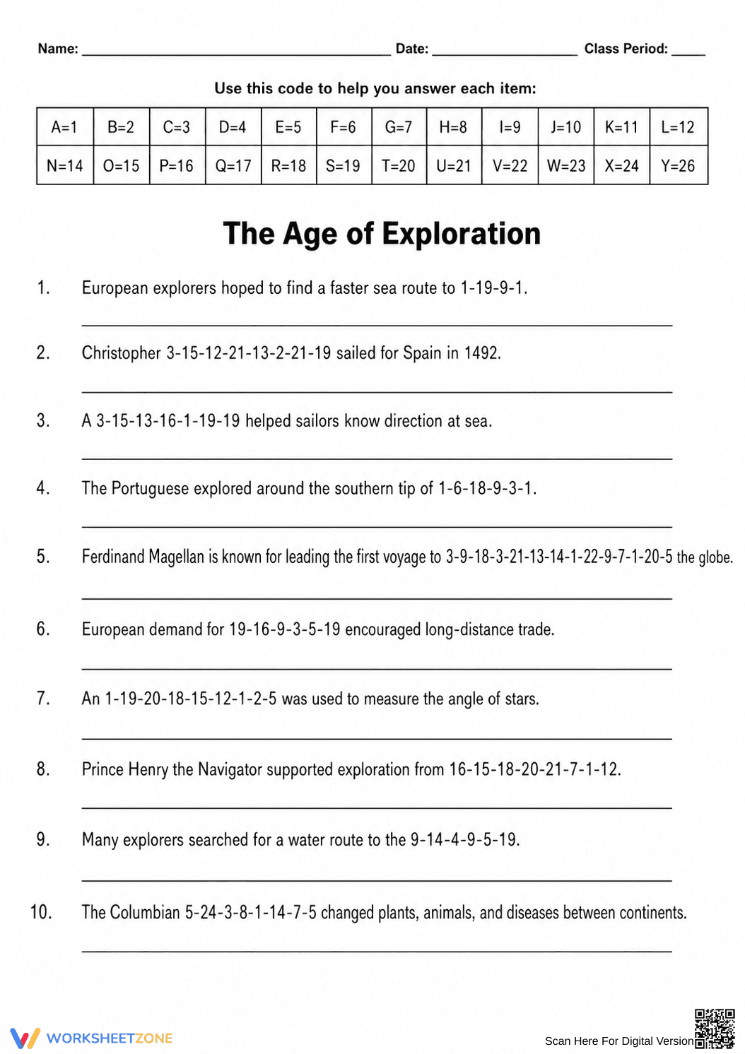 Age of Exploration Worksheet | Essential Grade 7 History - Page 1