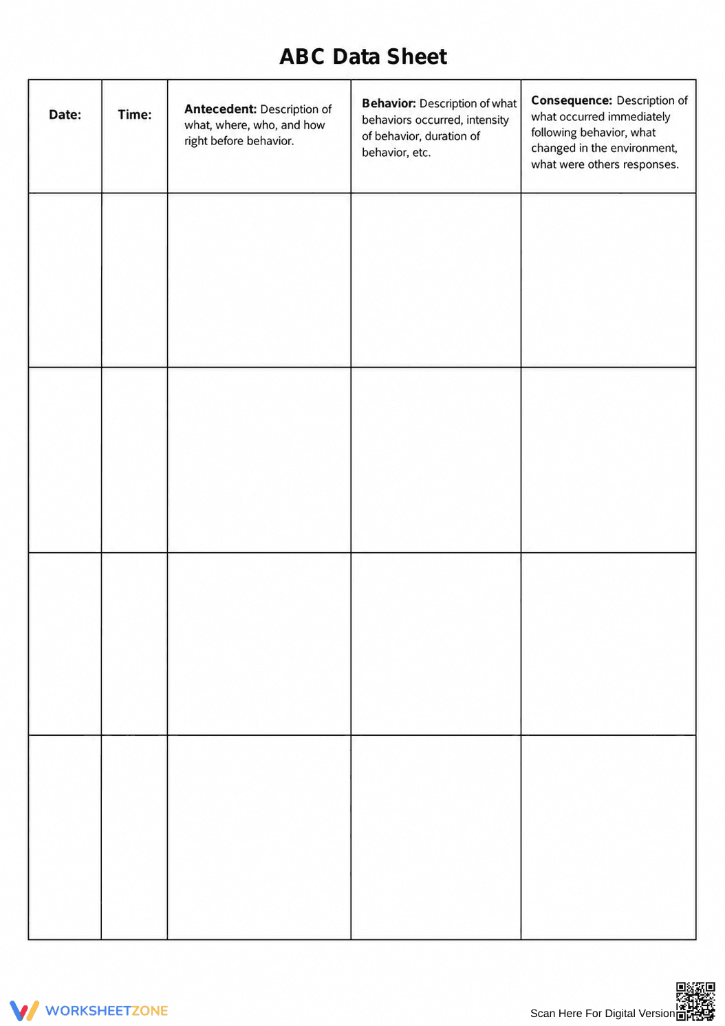 Printable ABC Behavior Data Sheet | All Grades - Page 1