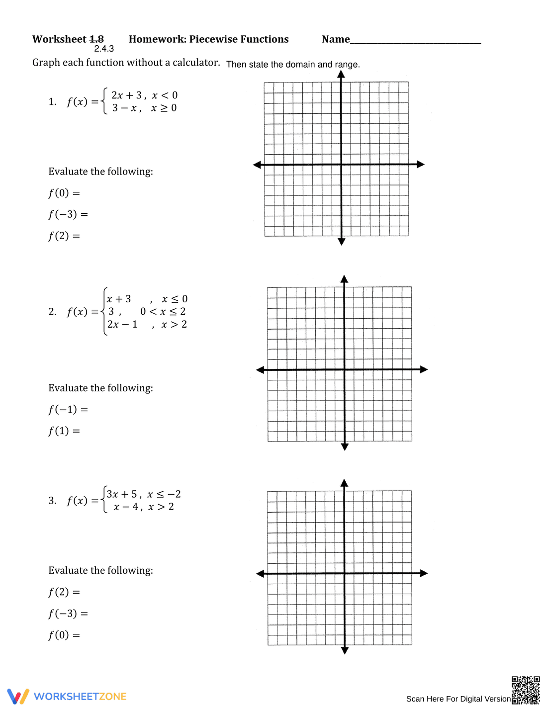 Homework on Piecewise Functions - Page 1