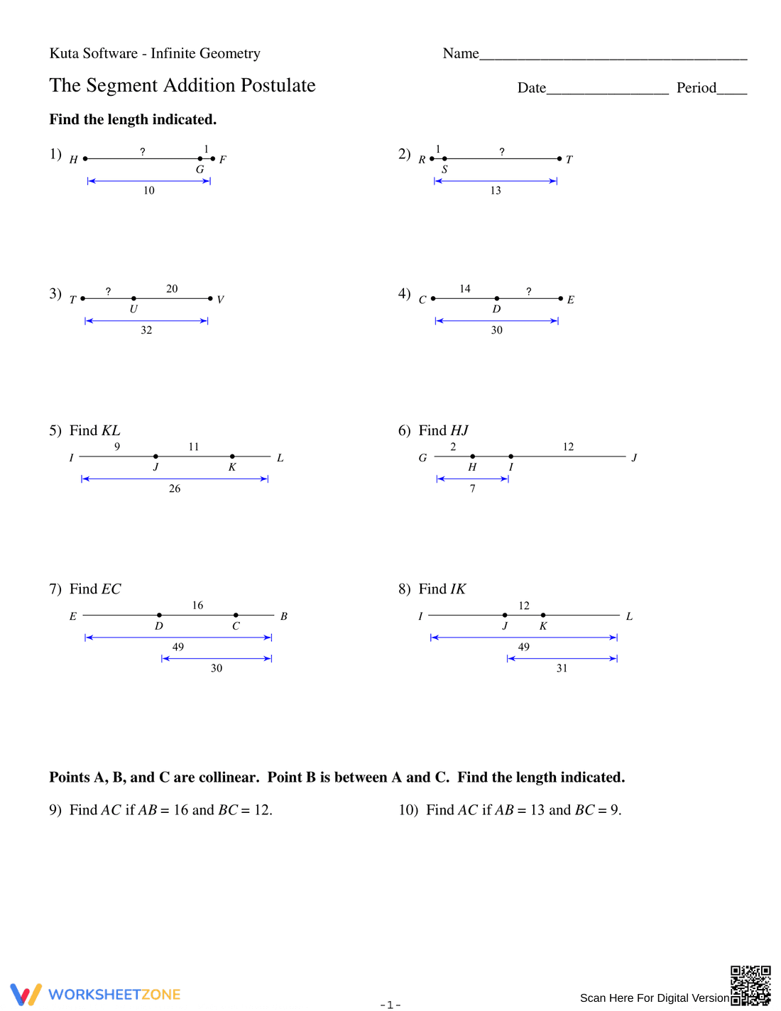 The Segment Addition Postulate: Geometry Basics - Page 1