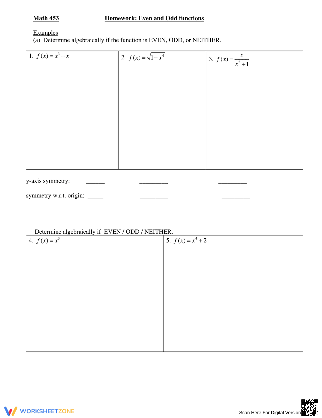 Homework on Even and Odd Functions - Page 1