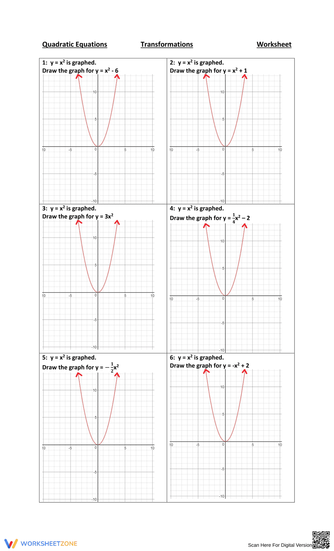 Graph Quadratic Functions Using Transformations - Page 1