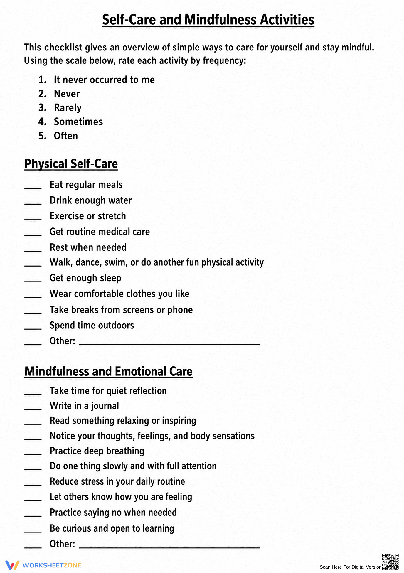 Printable Self-Care & Mindfulness Worksheet | Grade 8 Ready - Page 1