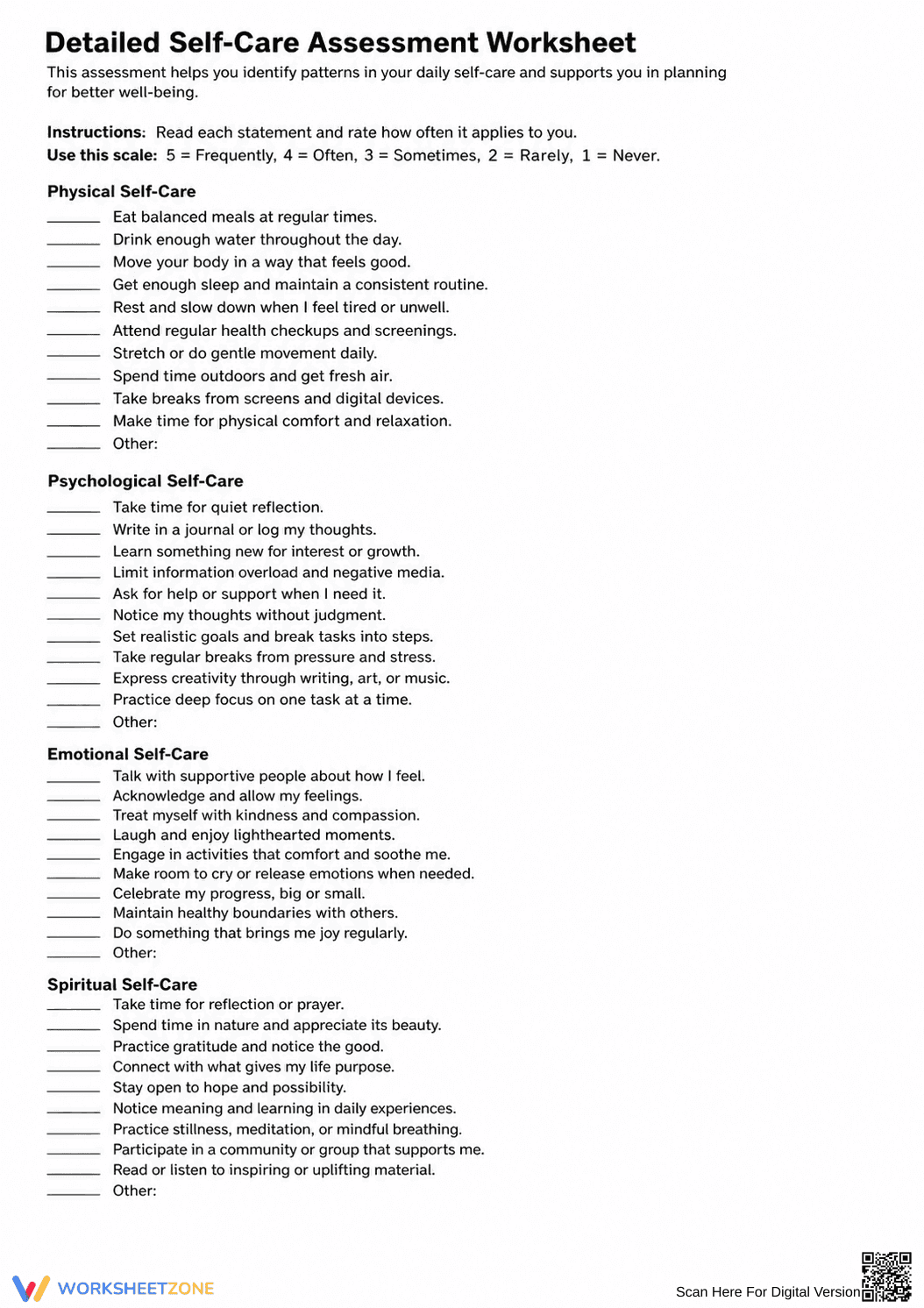 Self-Care Assessment Worksheet | Grade 9-12 Essential - Page 1