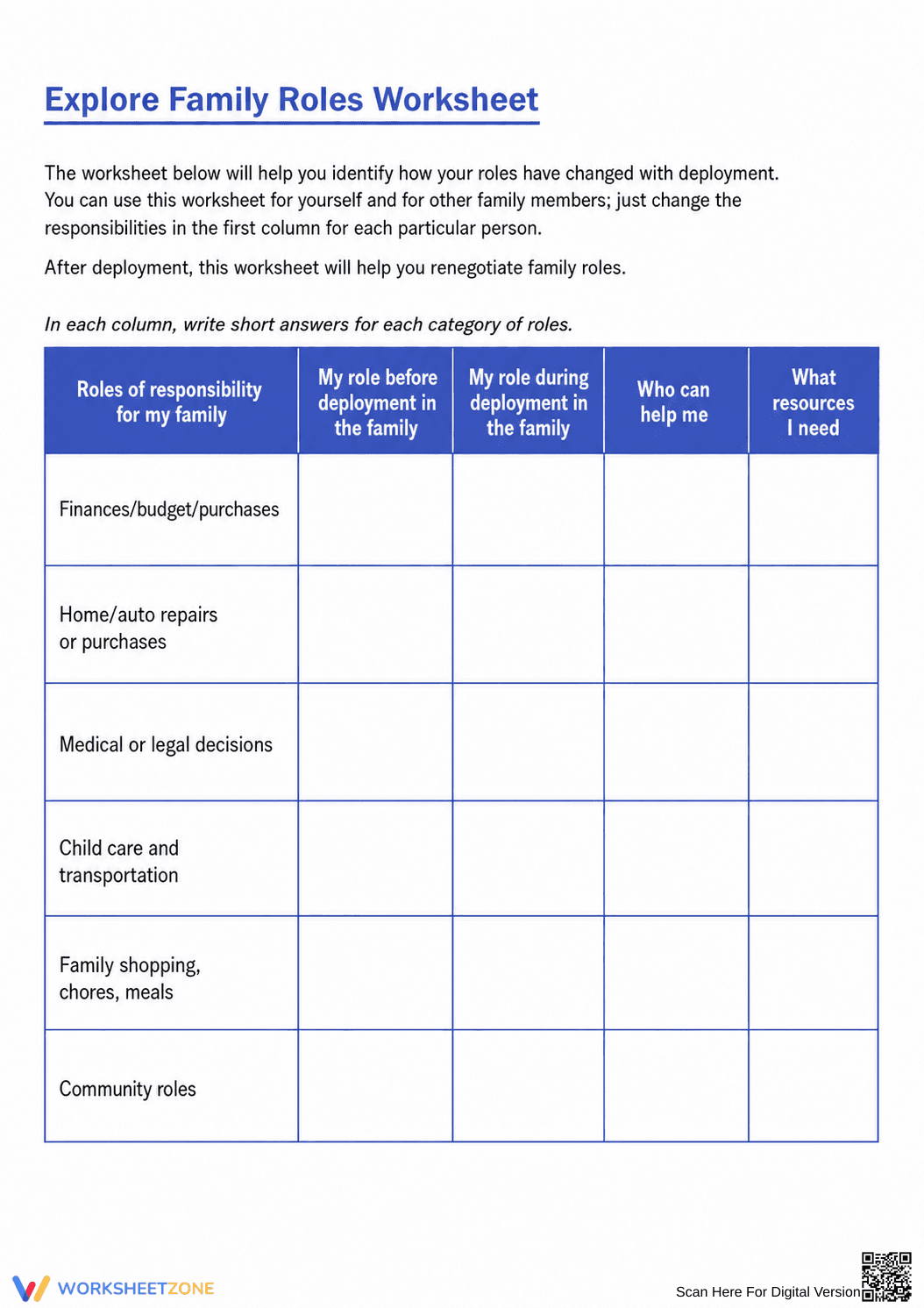 Grade 11 Family Roles — Printable No-Prep Worksheet - Page 1