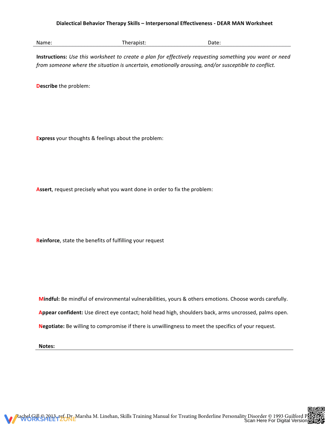 DEAR MAN Worksheet: Essential Interpersonal Skills Guide - Page 1