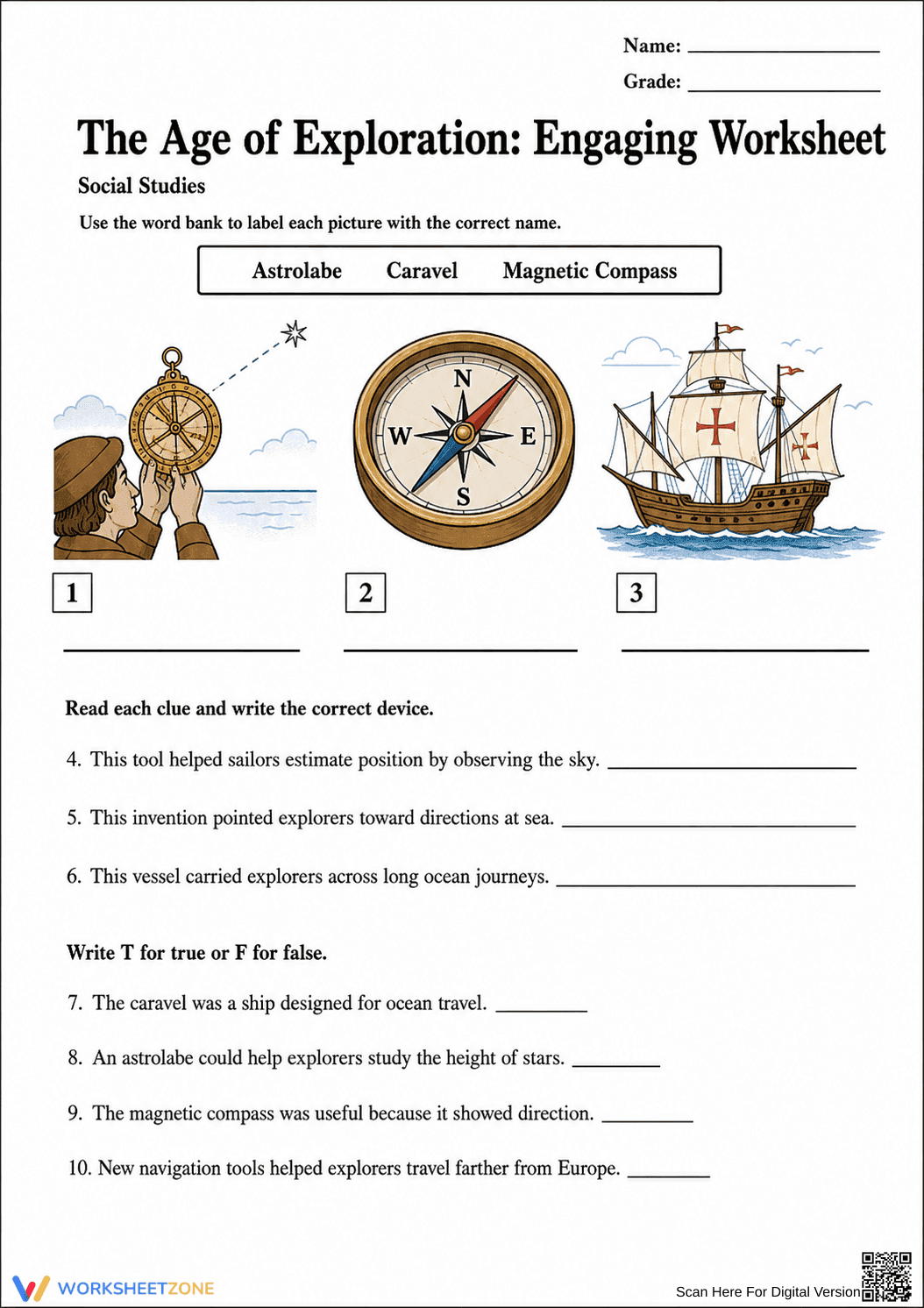 Printable Age of Exploration Worksheet | Grade 5 History - Page 1