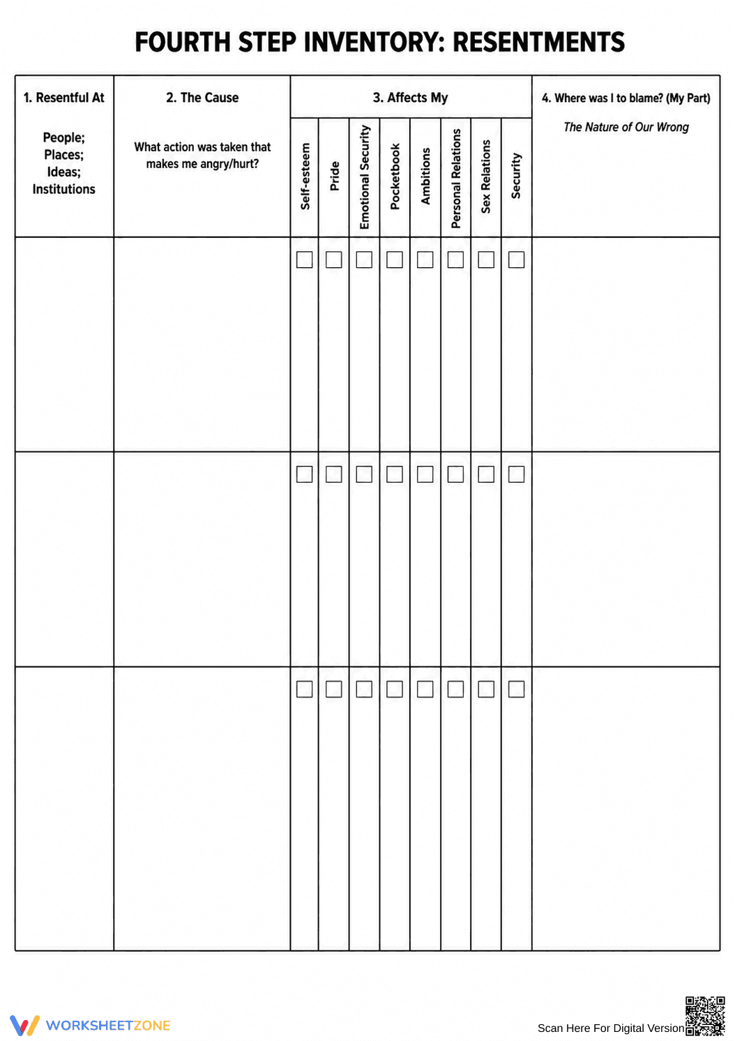 Essential Resentment Inventory Worksheet | Grade 12+ - Page 1