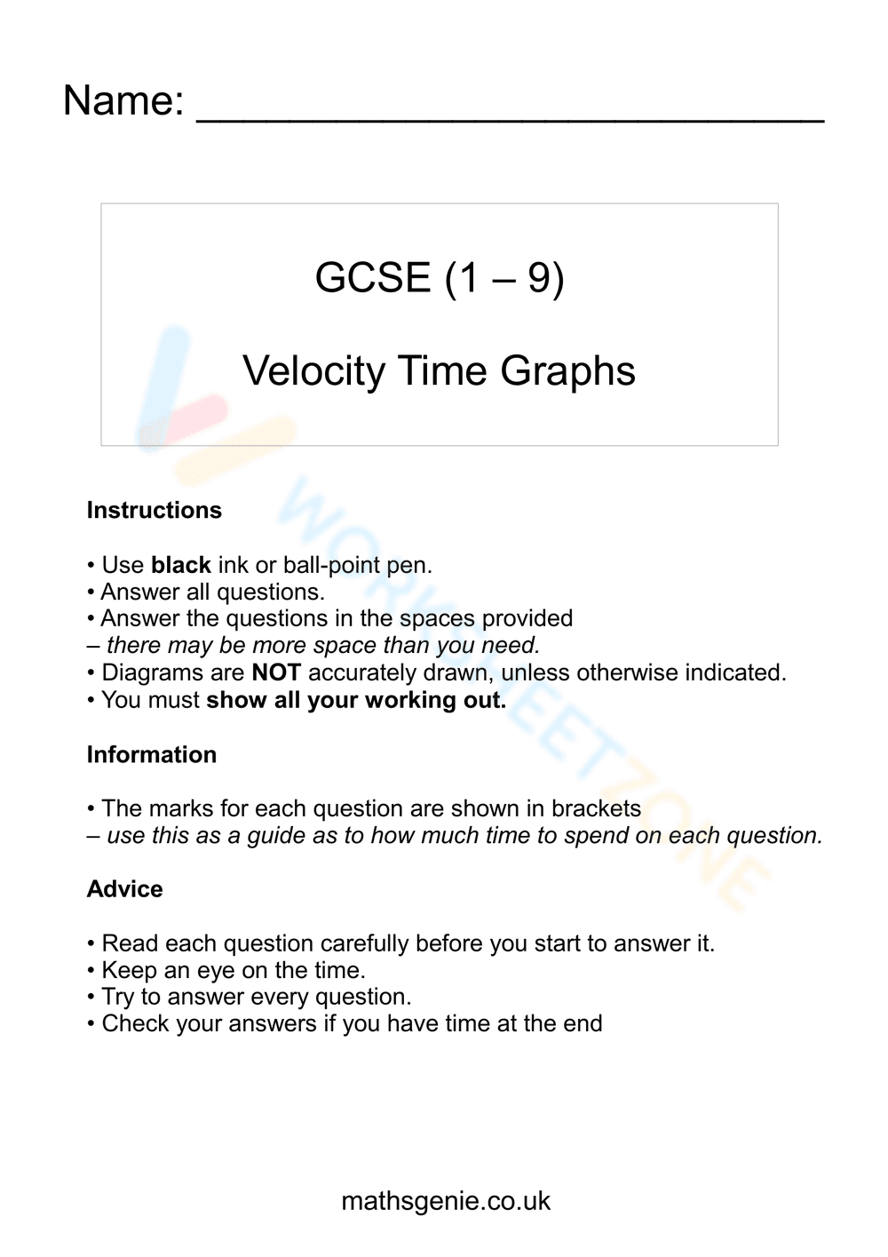 Graphs of Velocity and Time: Physics - Page 1