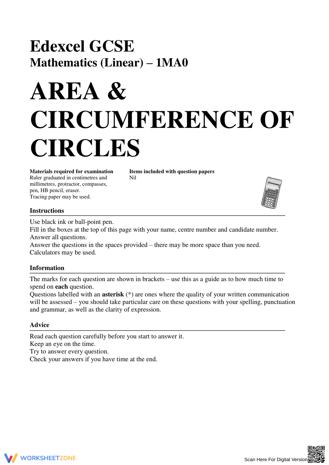 Calculate Area and Circumference of Circles - Page 1