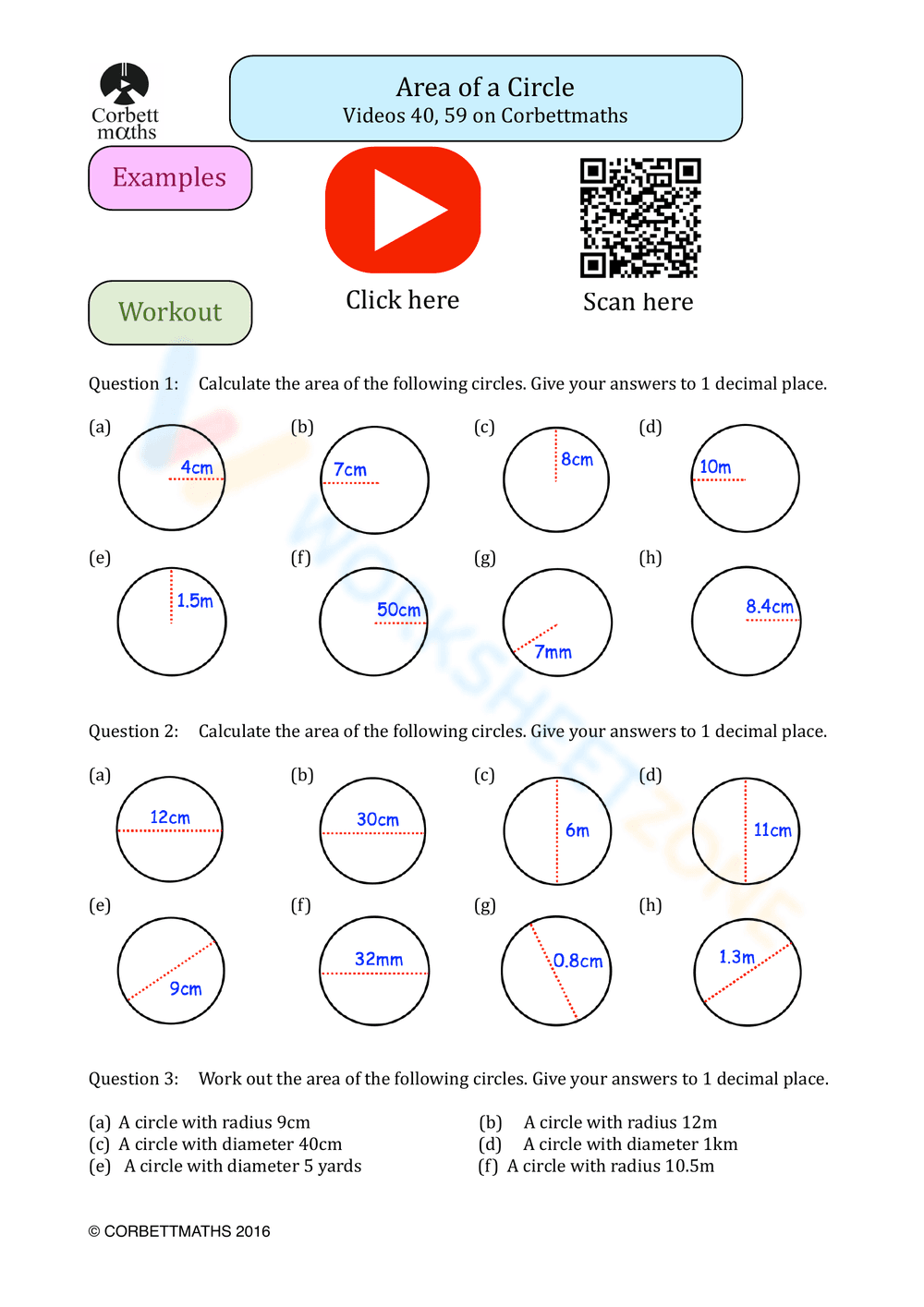 Calculate the Area of a Circle - Page 1