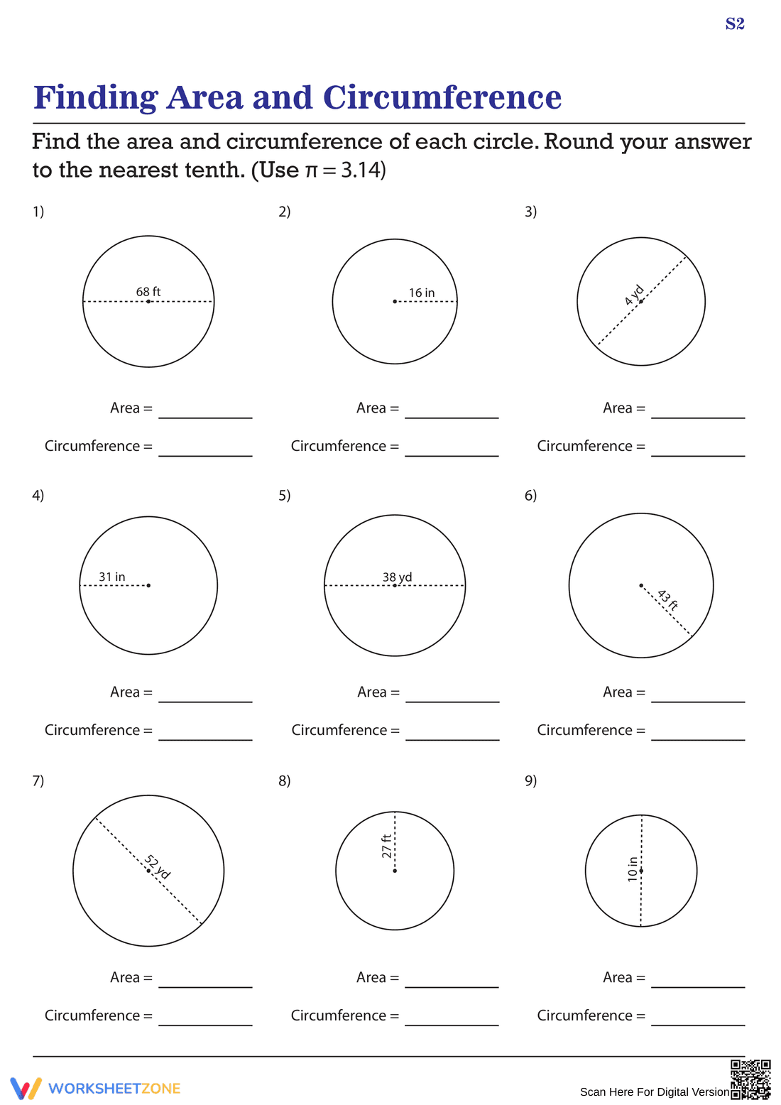 Finding Area and Circumference - Page 1