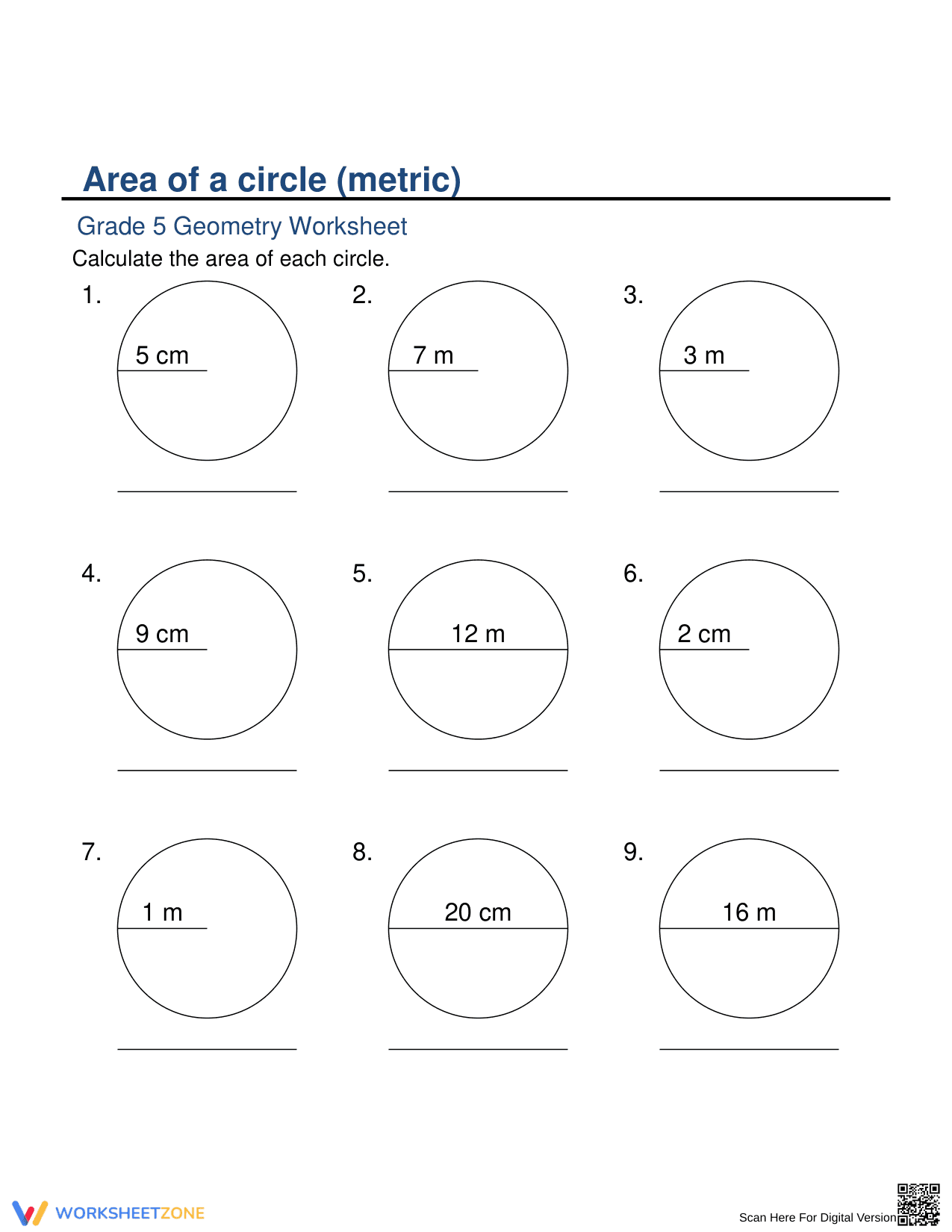 Calculate Area of a Circle (Metric) - Page 1