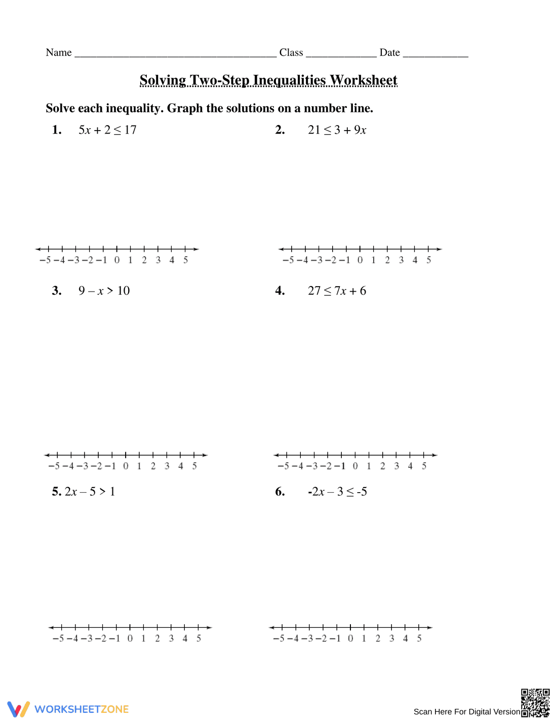 Solving Two-Step Inequalities - Page 1