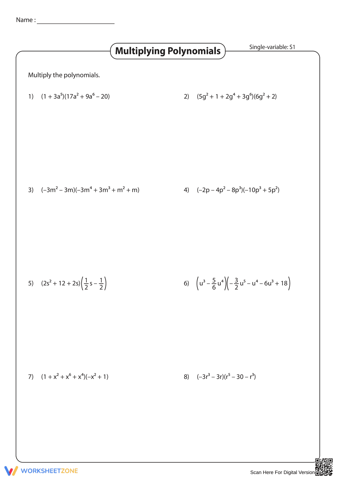 Worksheet on Polynomial and Binomial Multiplication - Page 1