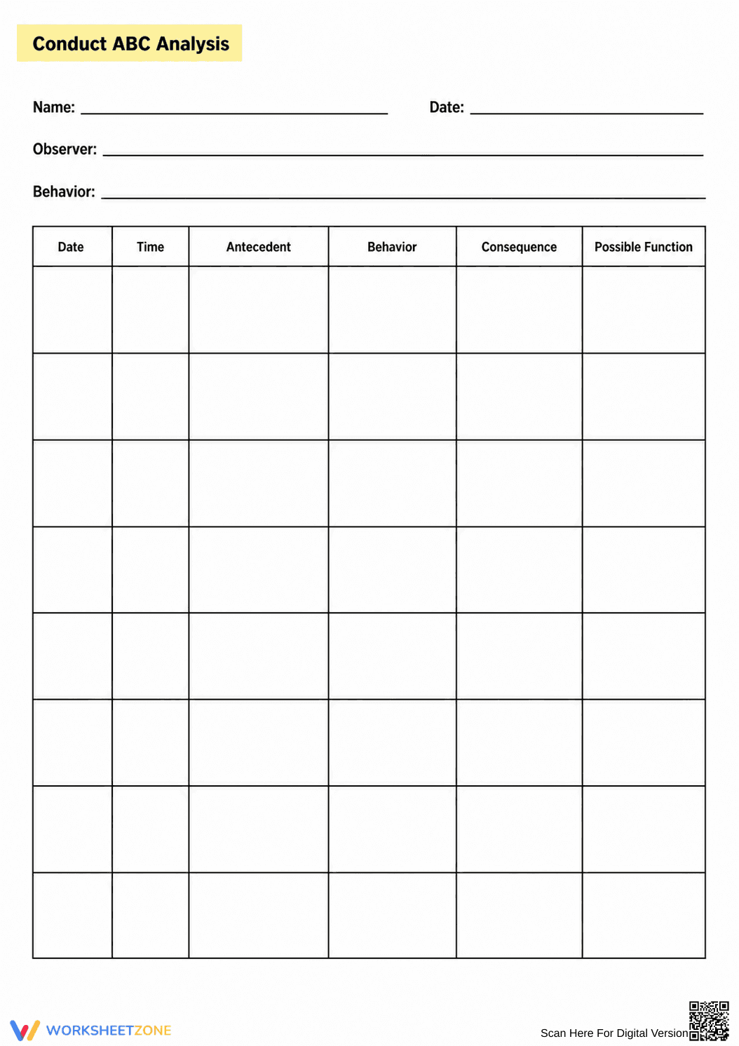 Essential ABC Analysis Worksheet | Behavior Tracking - Page 1