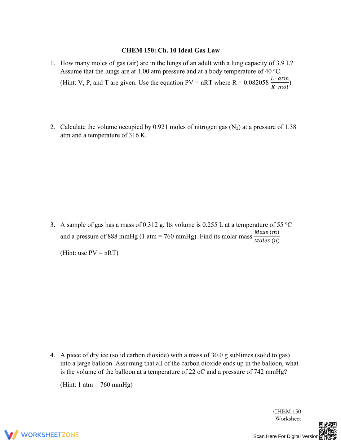 Updated Ideal Gas Law Worksheet: Practice Problems - Page 1