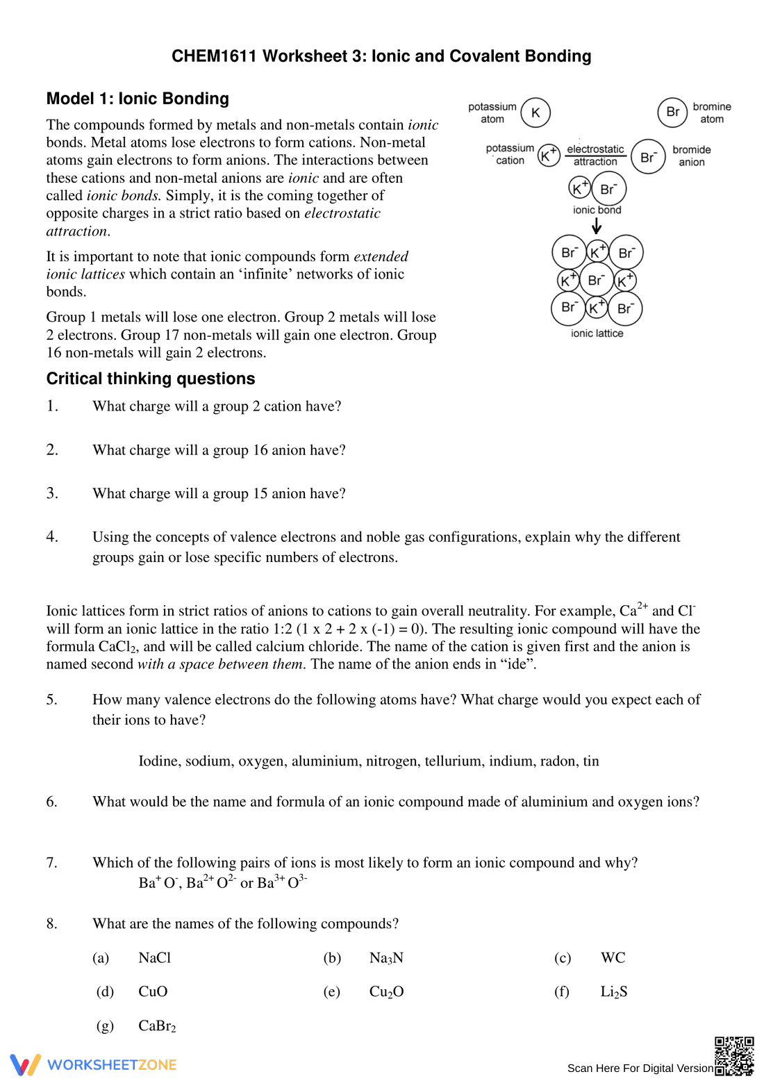 Ionic & Covalent Bonding: Chemistry Worksheet - Page 1