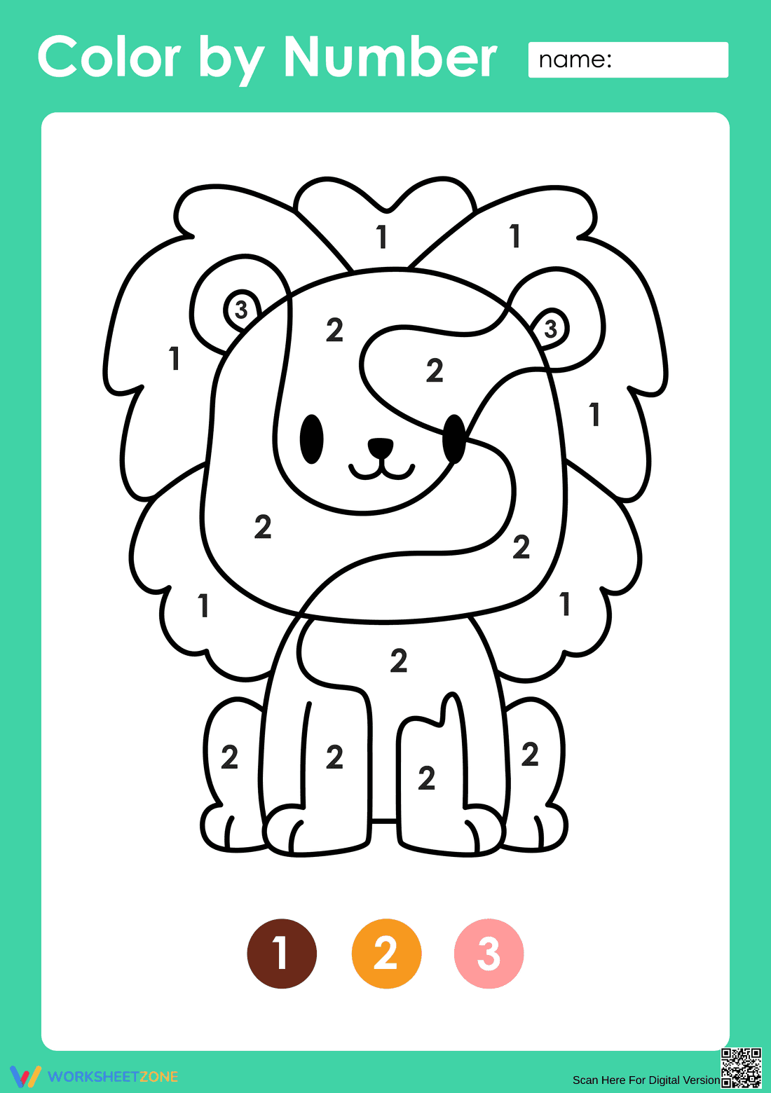Lion Color by Number Worksheet | Essential Grade K-2 - Page 1