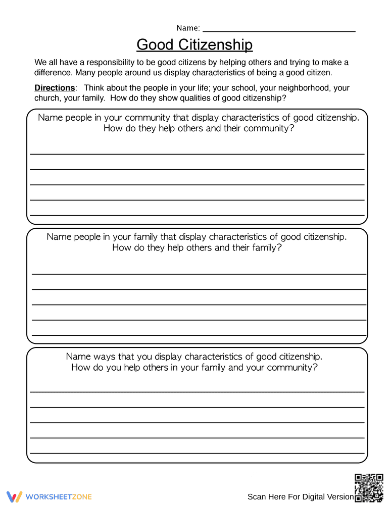 Good Citizen Worksheet for Kids - Page 1