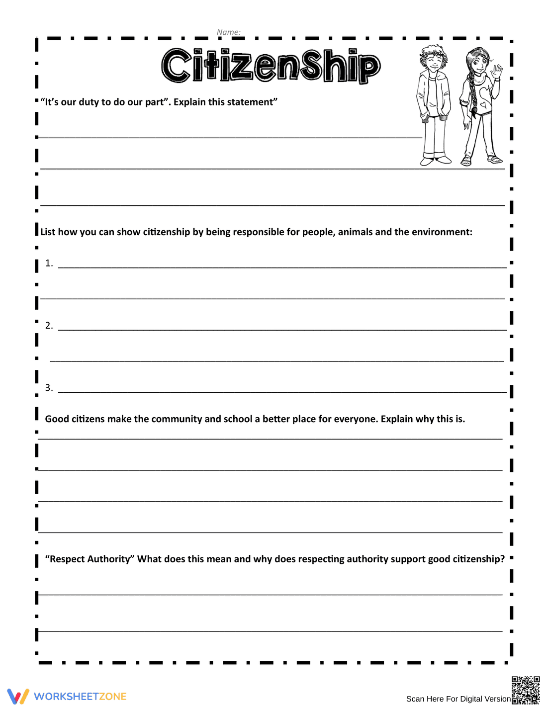 Citizenship Worksheet for Community Studies - Page 1