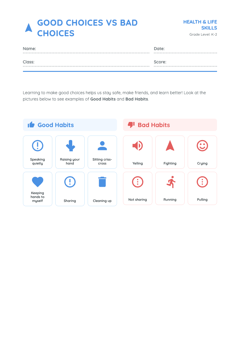 Developing Good Habits Worksheet - Page 1