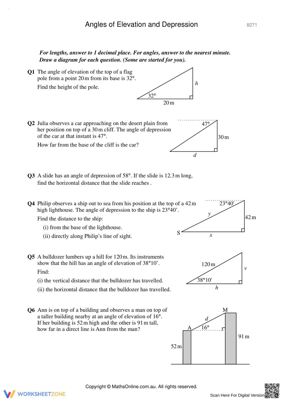 Working with Angles of Elevation and Depression - Page 1