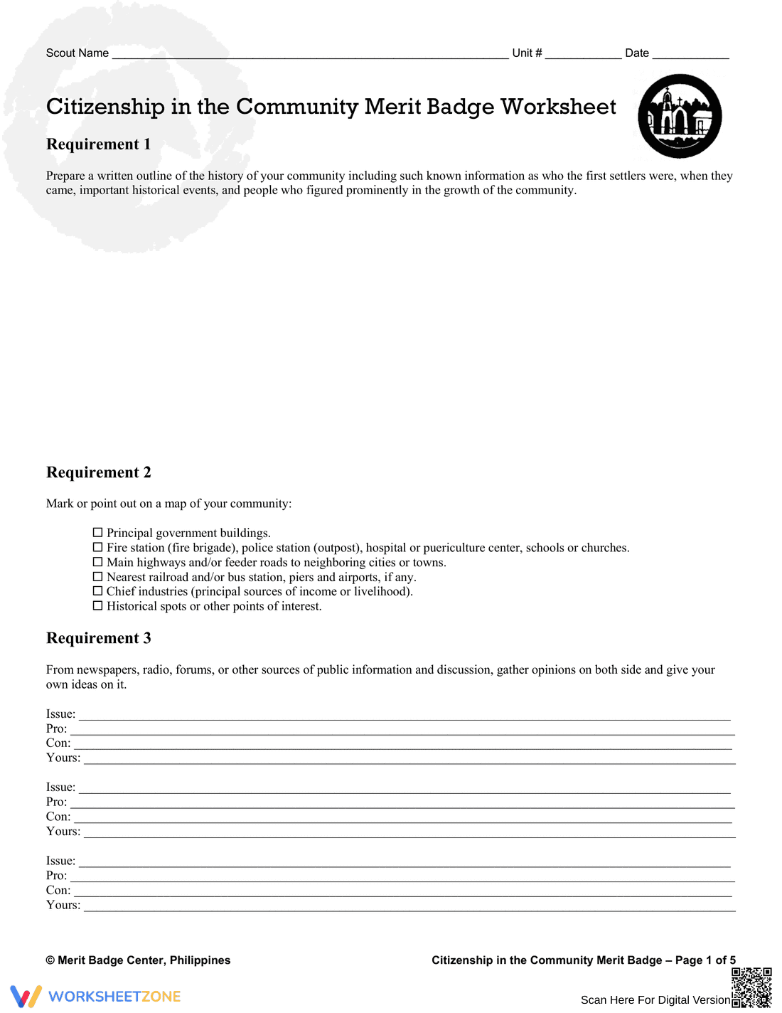 Exploring Community Citizenship Merit Badge - Page 1