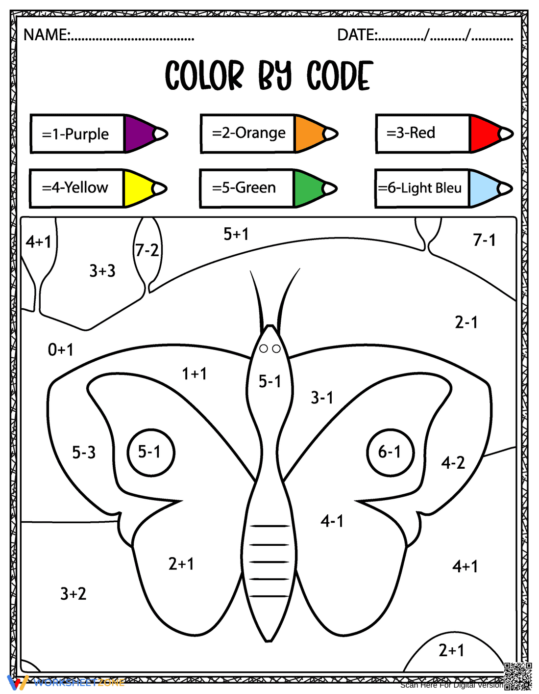 Addition Color By Number Practice - Page 1