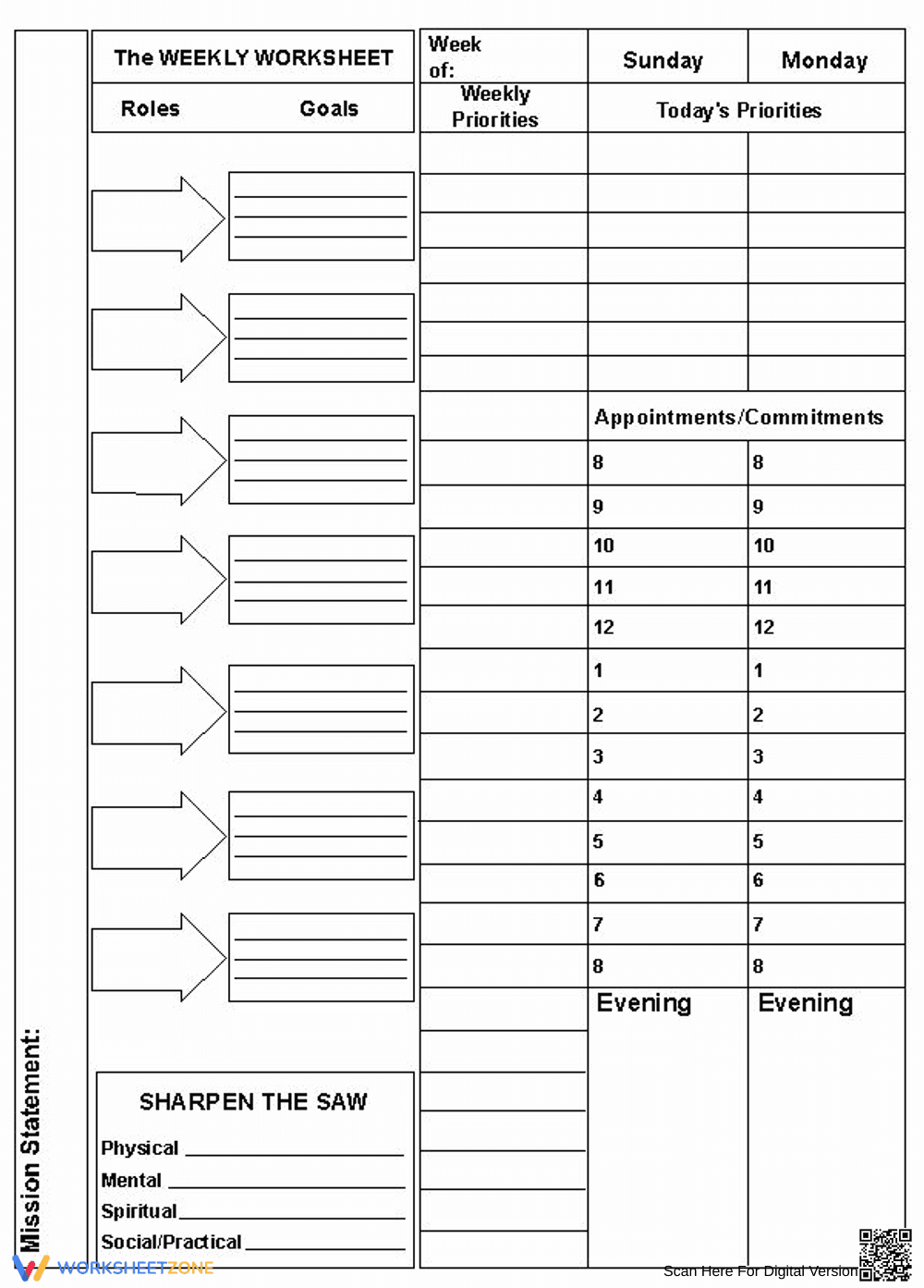 7 Habits Planning Worksheet - Page 1