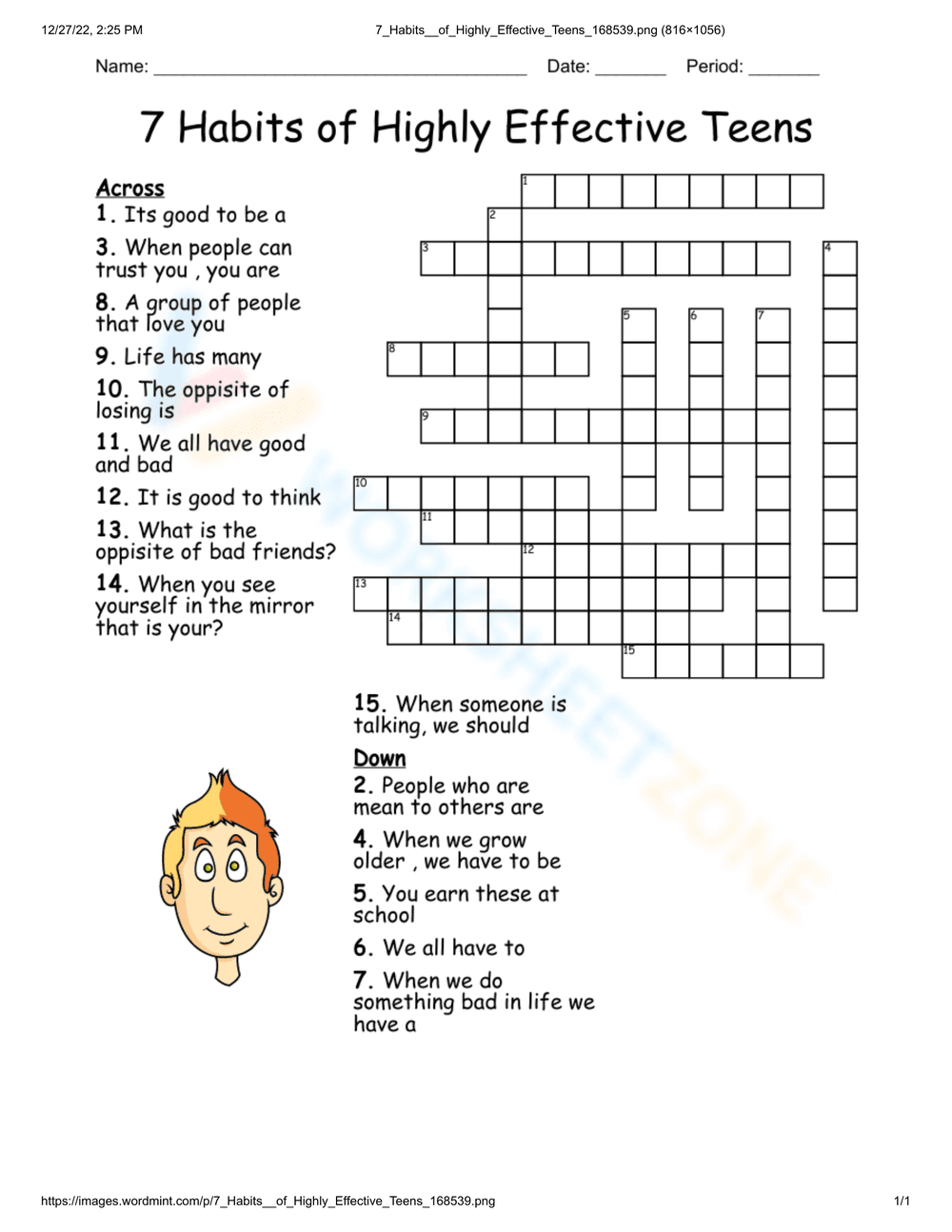 7 Habits for Teens Worksheet - Page 1
