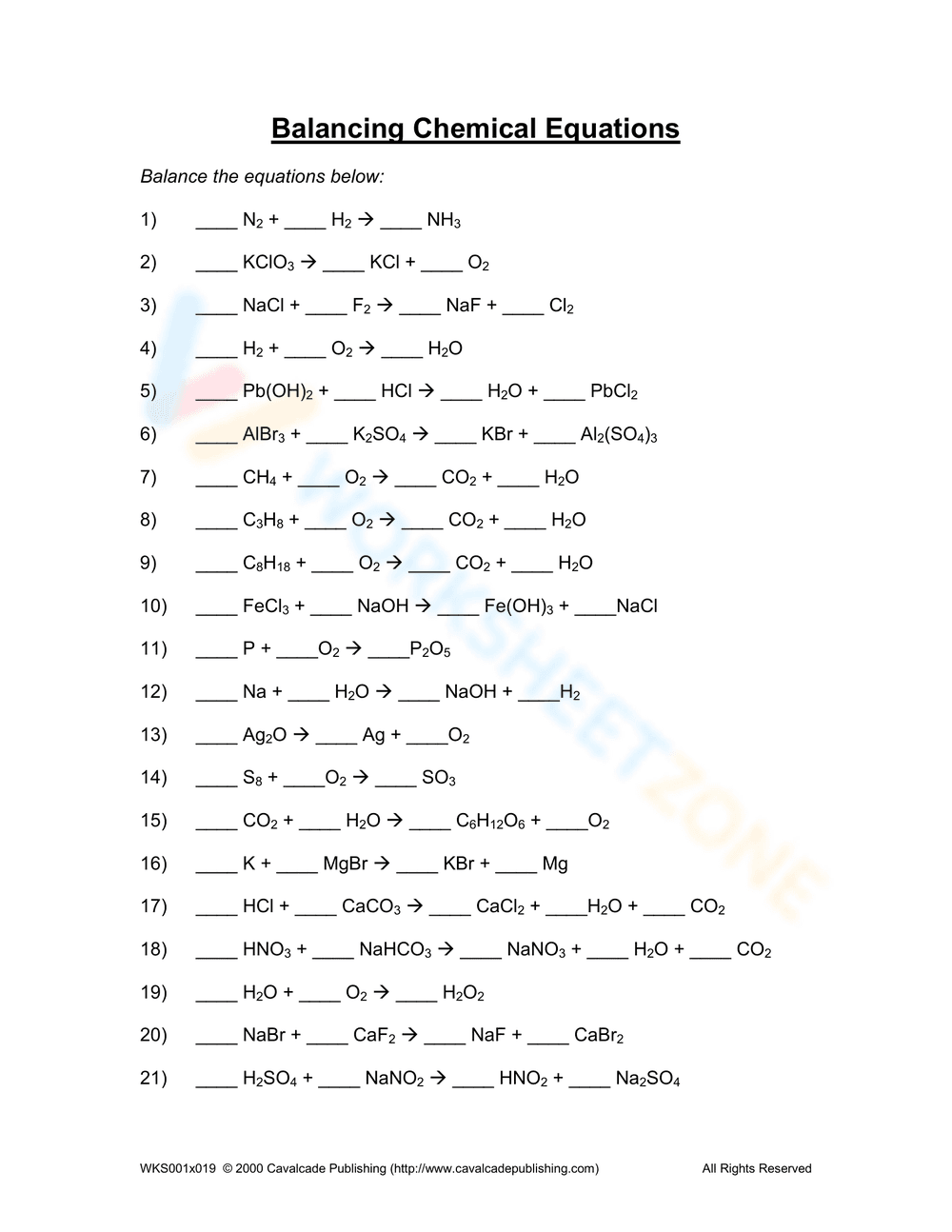 Balancing Chemical Equations - Page 1