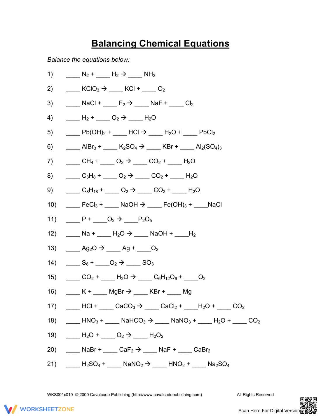 Balancing Chemical Equations - Page 1