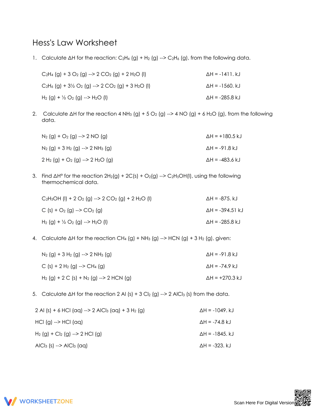 Hess's Law Worksheet Practice - Page 1