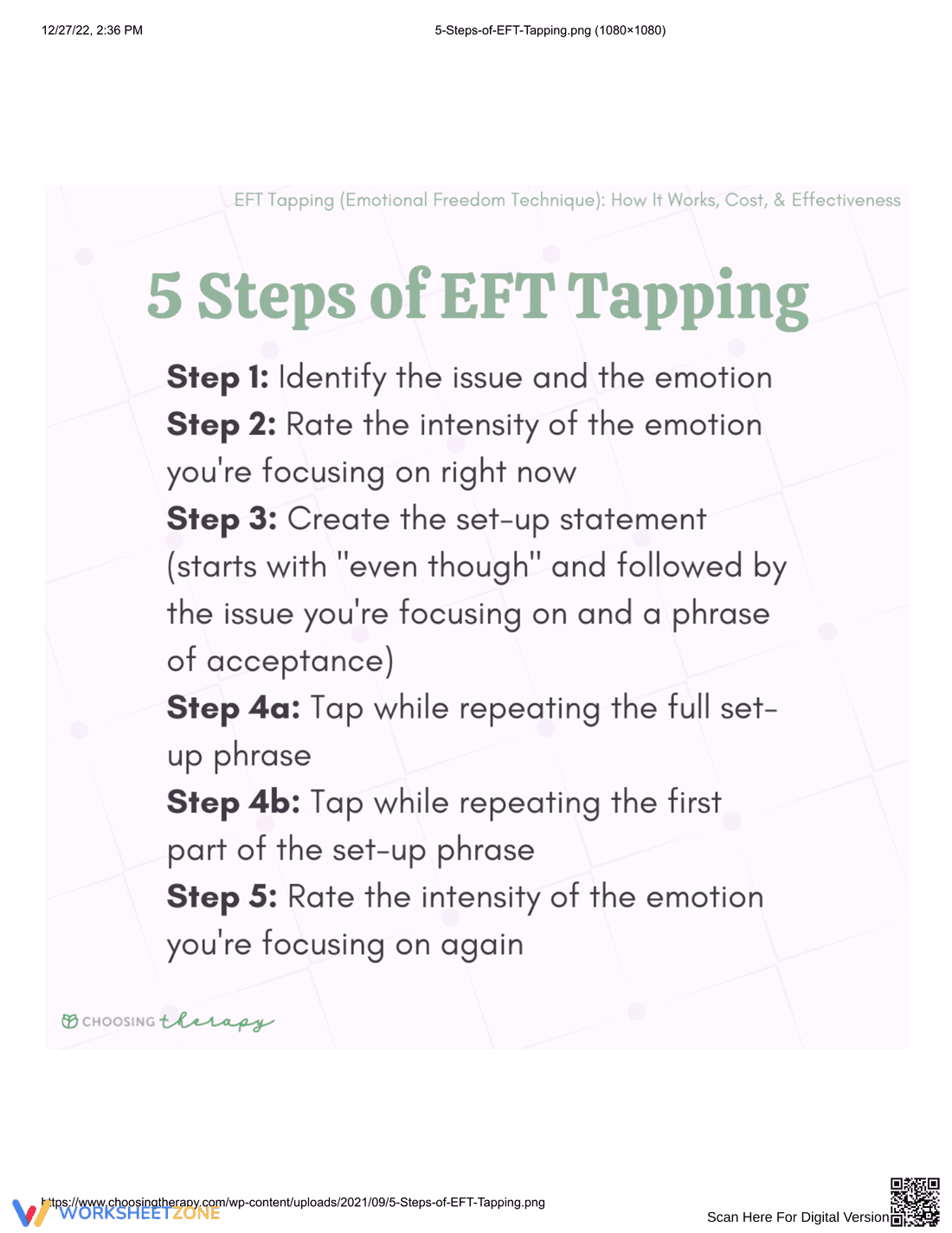 Learn the 5 Steps of EFT Tapping with this Worksheet - Page 1