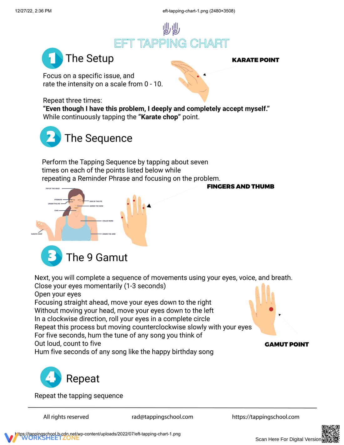 EFT Tapping Chart Worksheet for Emotional Relief - Page 1